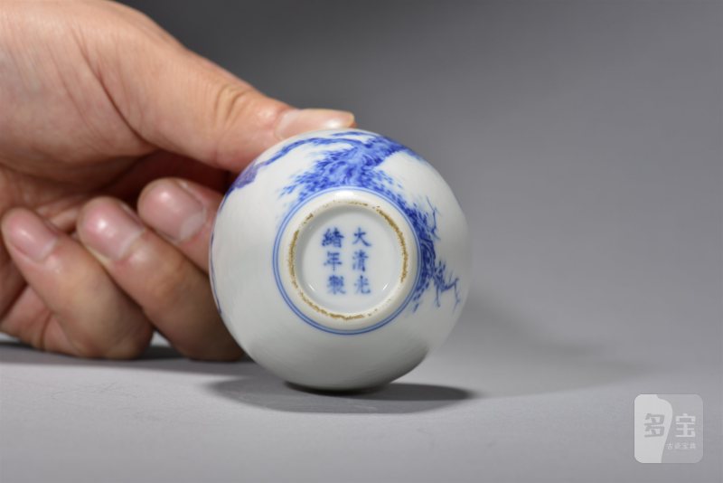 清光绪 青花花鸟纹水盂 - 图5